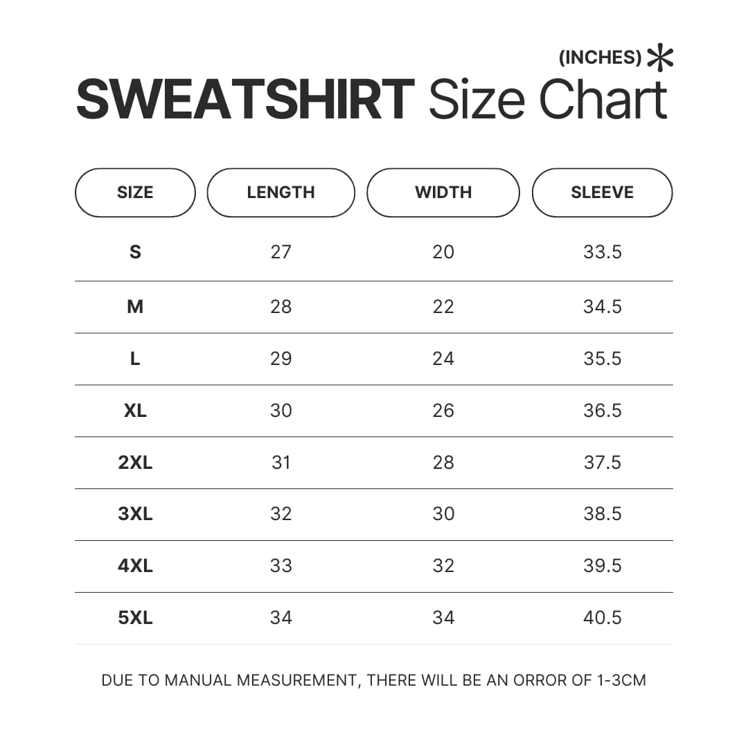 Sweatshirt Size Chart - One-Punch Man Au Store