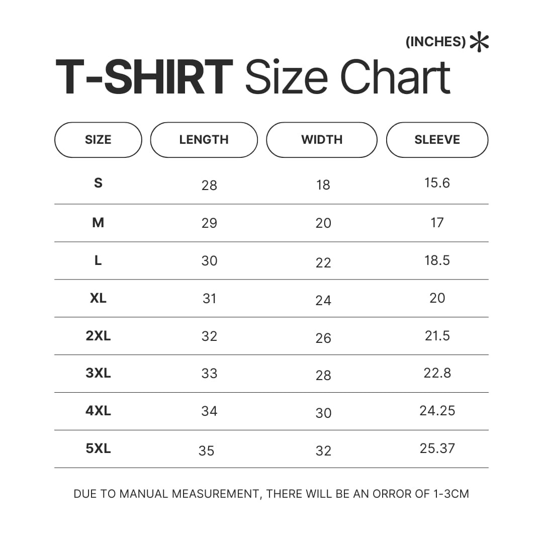 T shirt Size Chart - One-Punch Man Au Store