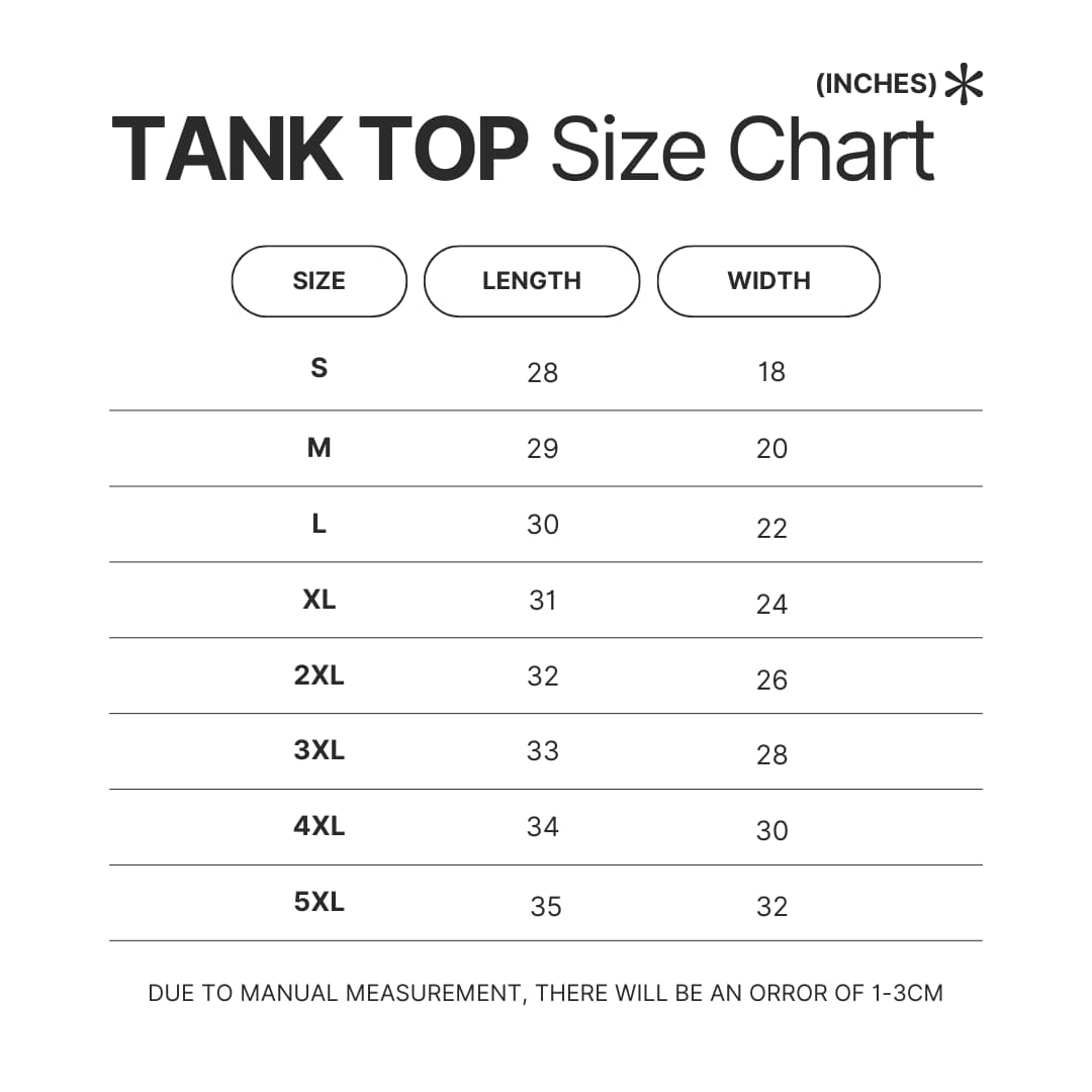 Tank Top Size Chart - One-Punch Man Au Store