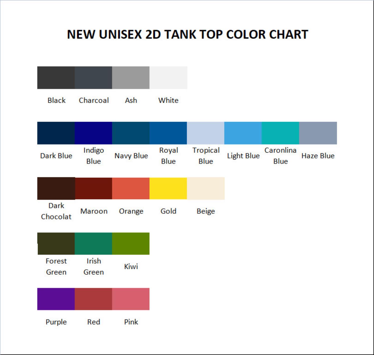 tank top color chart - One-Punch Man Au Store