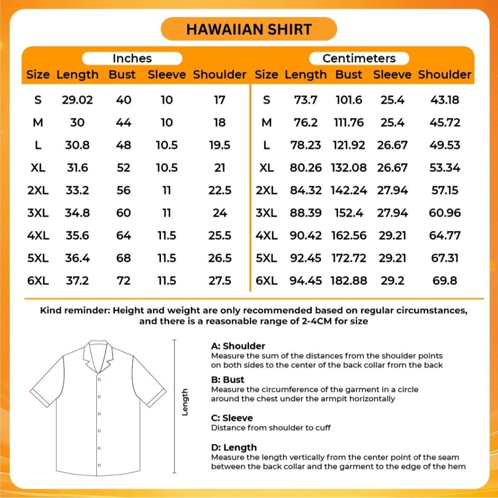 3D Hawaiian Shirt Size Chart - One-Punch Man AU Store