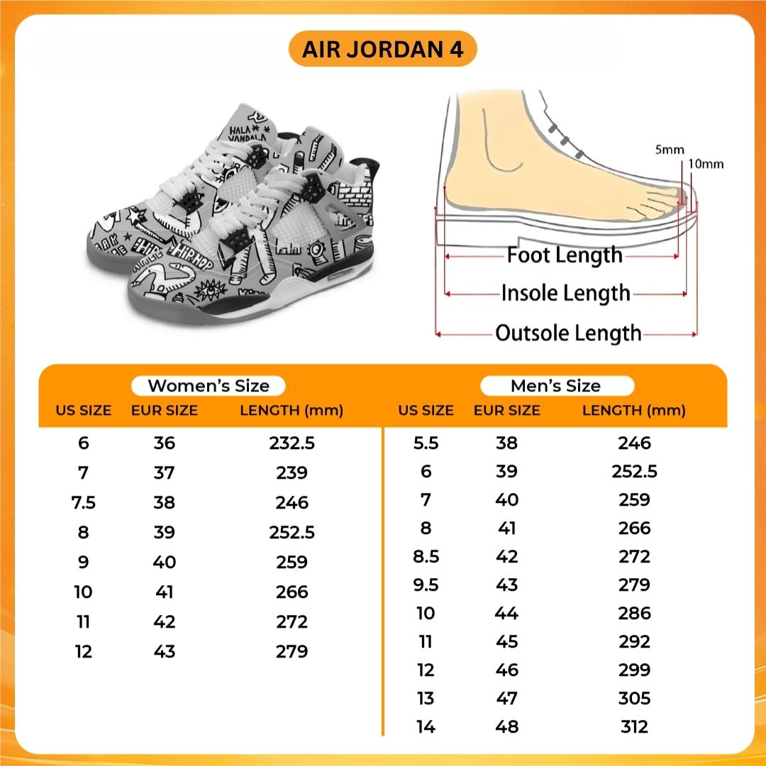 Air Jordan 4 Shoes Size Chart - One-Punch Man AU Store