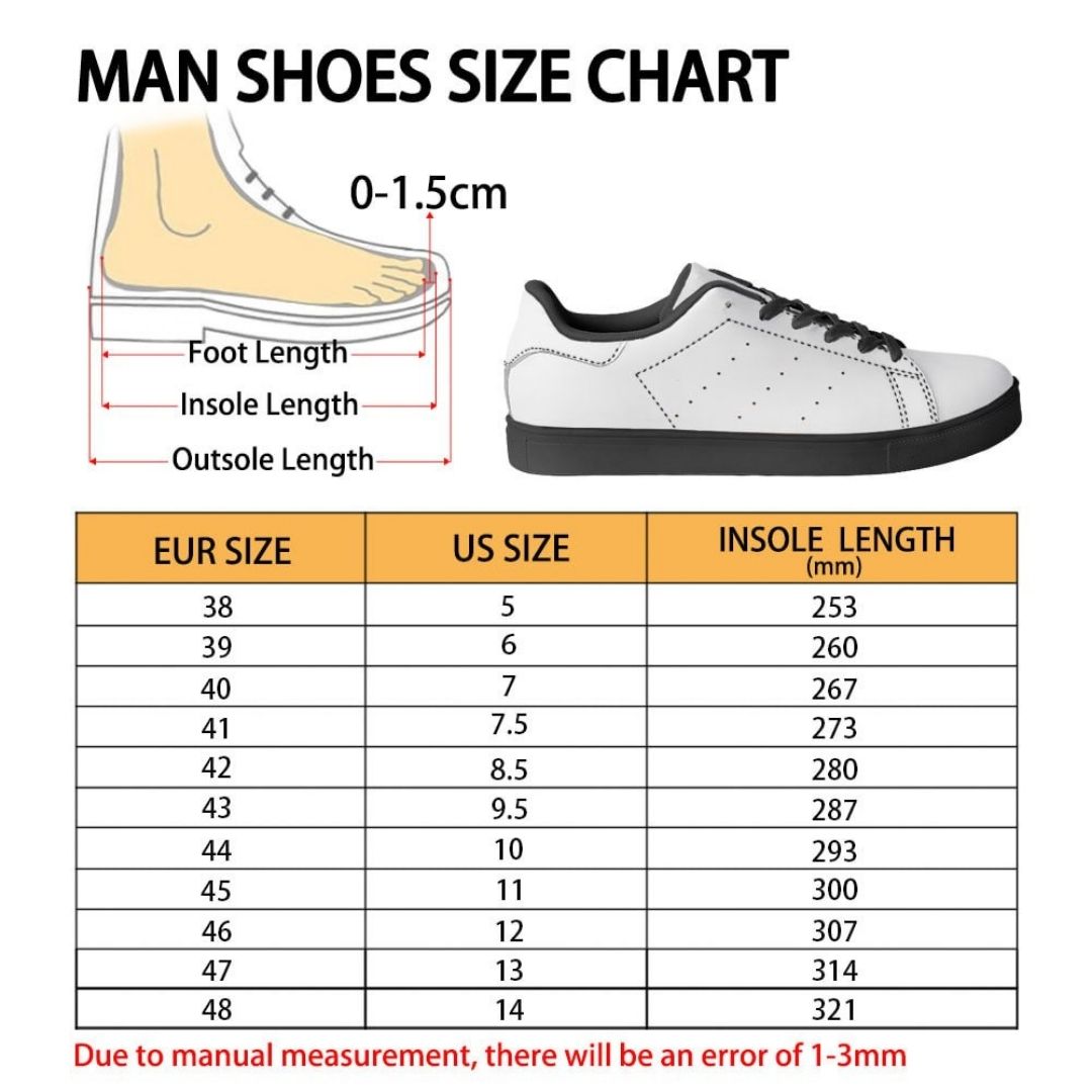 Skate Man Shoes Size Chart - One-Punch Man AU Store