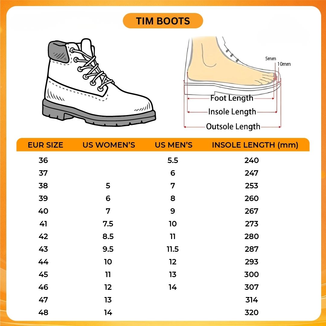 Tim Boots V1 Size Chart - One-Punch Man AU Store