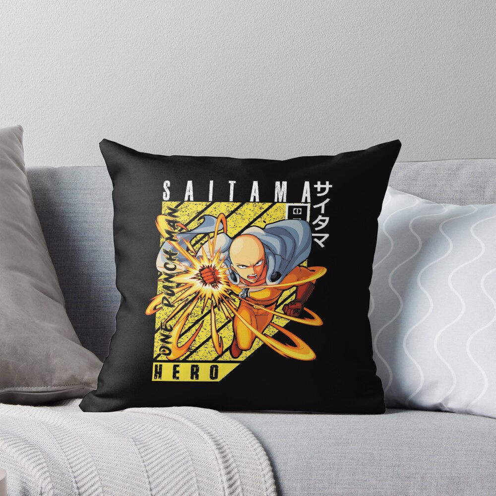Saitama Ultimate Punch Action Art Throw Pillow