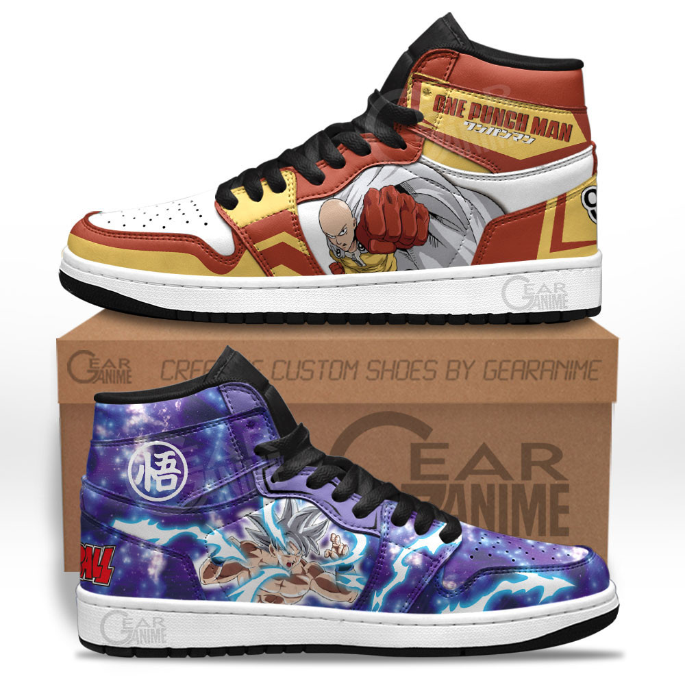 Goku Ultra Instinct vs Saitama Custom High-Top Sneakers Mashup Anime