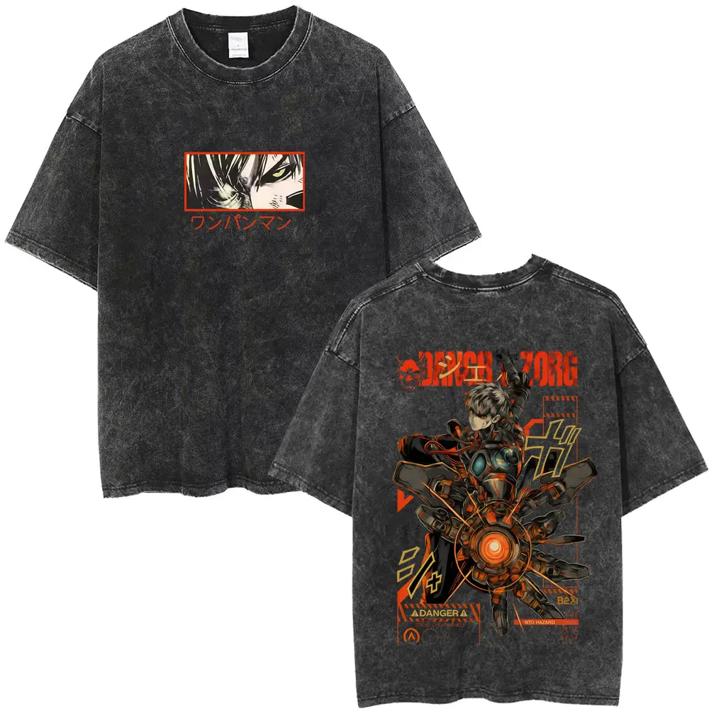 Genos Demon Cyborg Anime One Punch Man Mineral Wash T-shirt