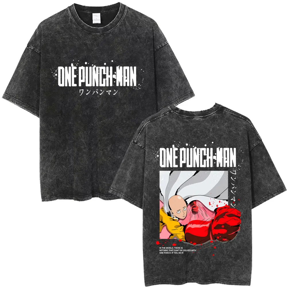 Saitama Profile Anime One Punch Man Mineral Wash T-shirt