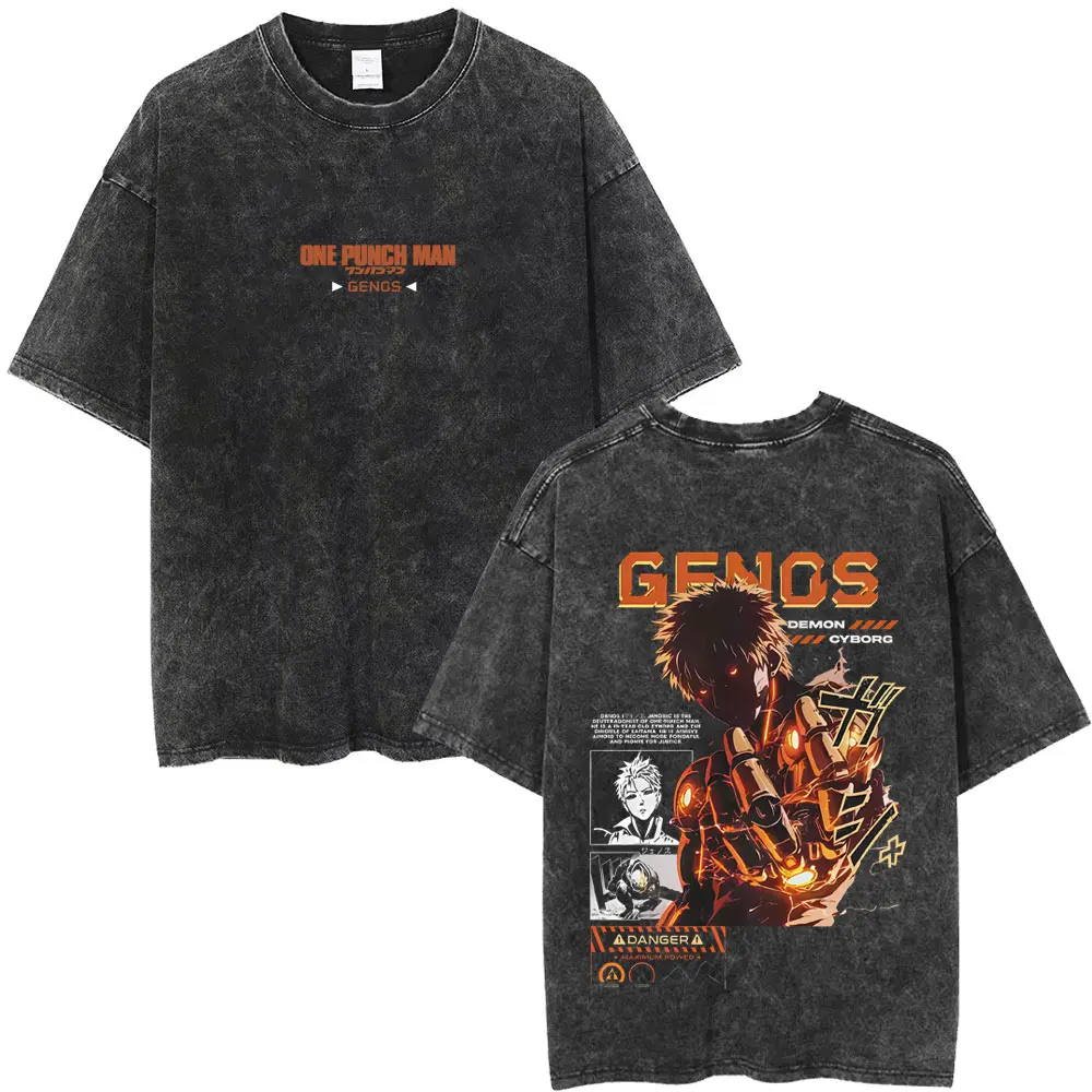 Genos Profile Anime One Punch Man Mineral Wash T-shirt