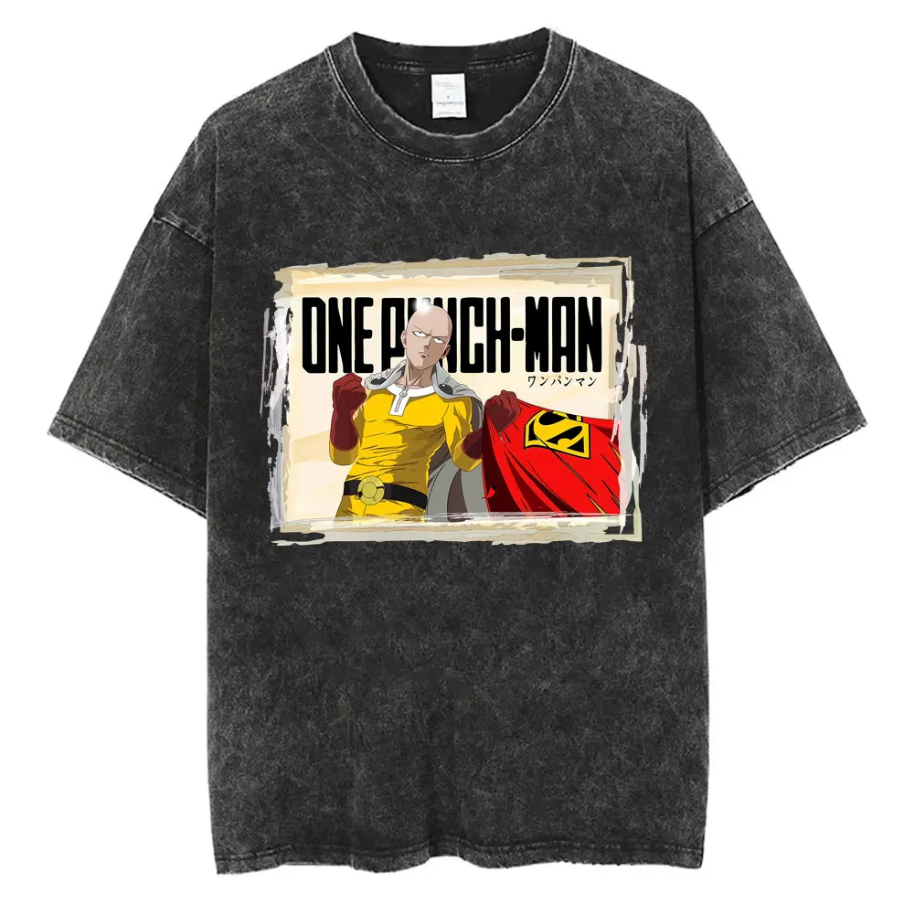 Saitama's Hero Suit Anime One Punch Man Mineral Wash T-shirt